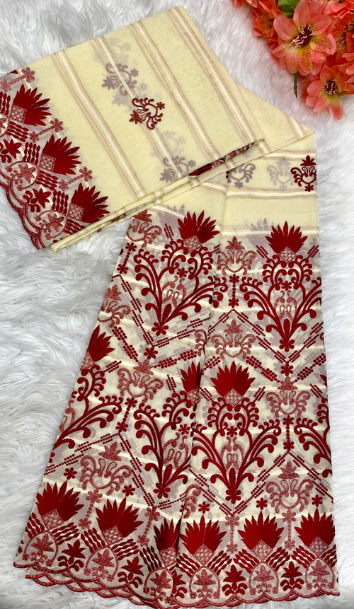 Salouva crème motif bordeaux brillant