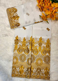 Tissu brodé doré blanc
