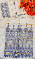Tissu brodé jaune et marron